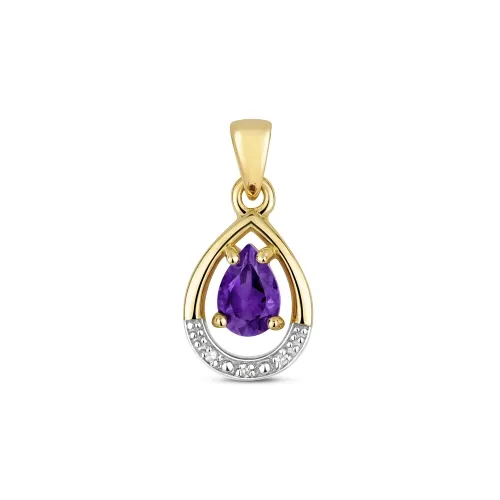 Diamond & Amethyst Pendant 0.36ct  9ct Gold